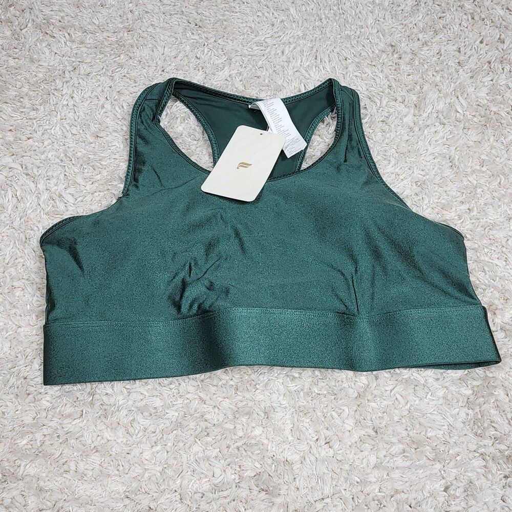 Fabletics Sports Bra Womens XL Green Nyla Medium Impact Racerback Mesh Gym Yoga - Picture 5 of 11